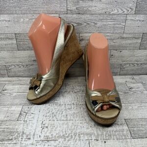Sperry Top Sider Southsea Leather Open Toe Slingback Cork Wedge Shoes Women 8.5M